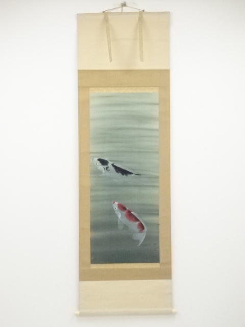 JAPANESE HANGING SCROLL / HAND PAINTED / CARP